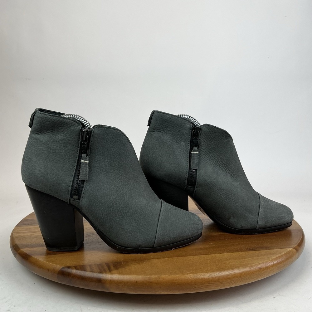 Womens Rag & Bone Margot Gray Pebbled Leather Heeled Ankle Boots Size EU 37.5